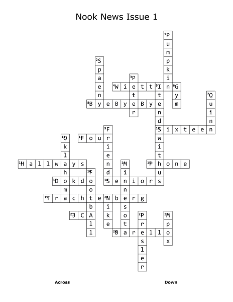 Crossword Puzzle Answers - Issue 1