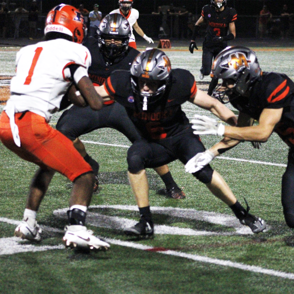 Senior Gavin Wolfe stops a Romeoville ball carrier on Sept. 20.